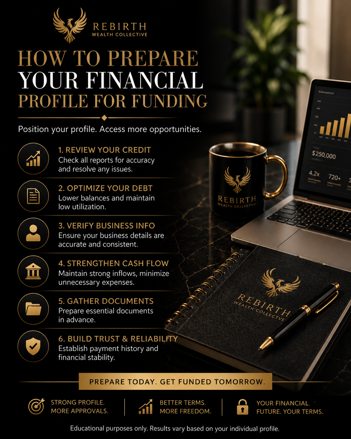 How to prepare your financial profile for funding — step-by-step graphic